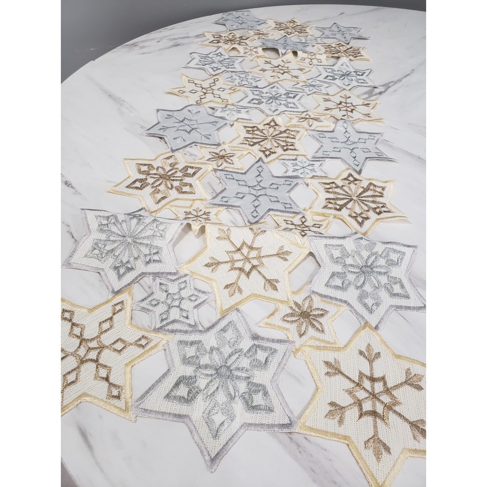 St. Nicholas Square Snowflake Cutout Table Runner Silver Gold 36 x 13 INCHES